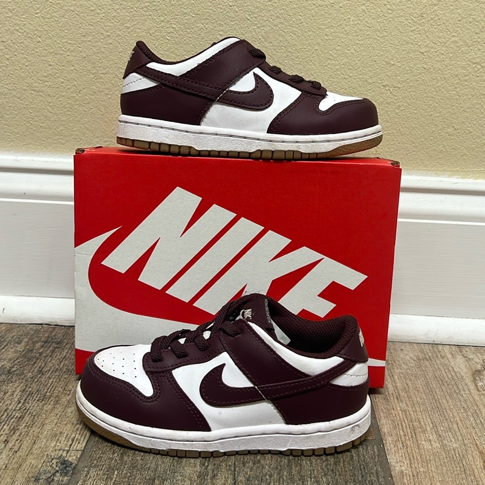 Nike Dunk Low White Gum Light Brown Burgundy Crush (TD) size 10